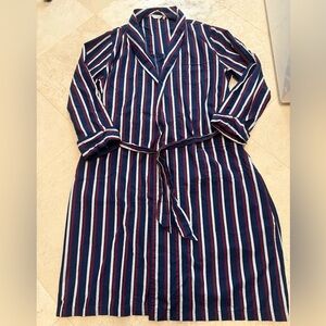 Derek Rose Navy, Burgundy & White Striped Men's Dressing Gown